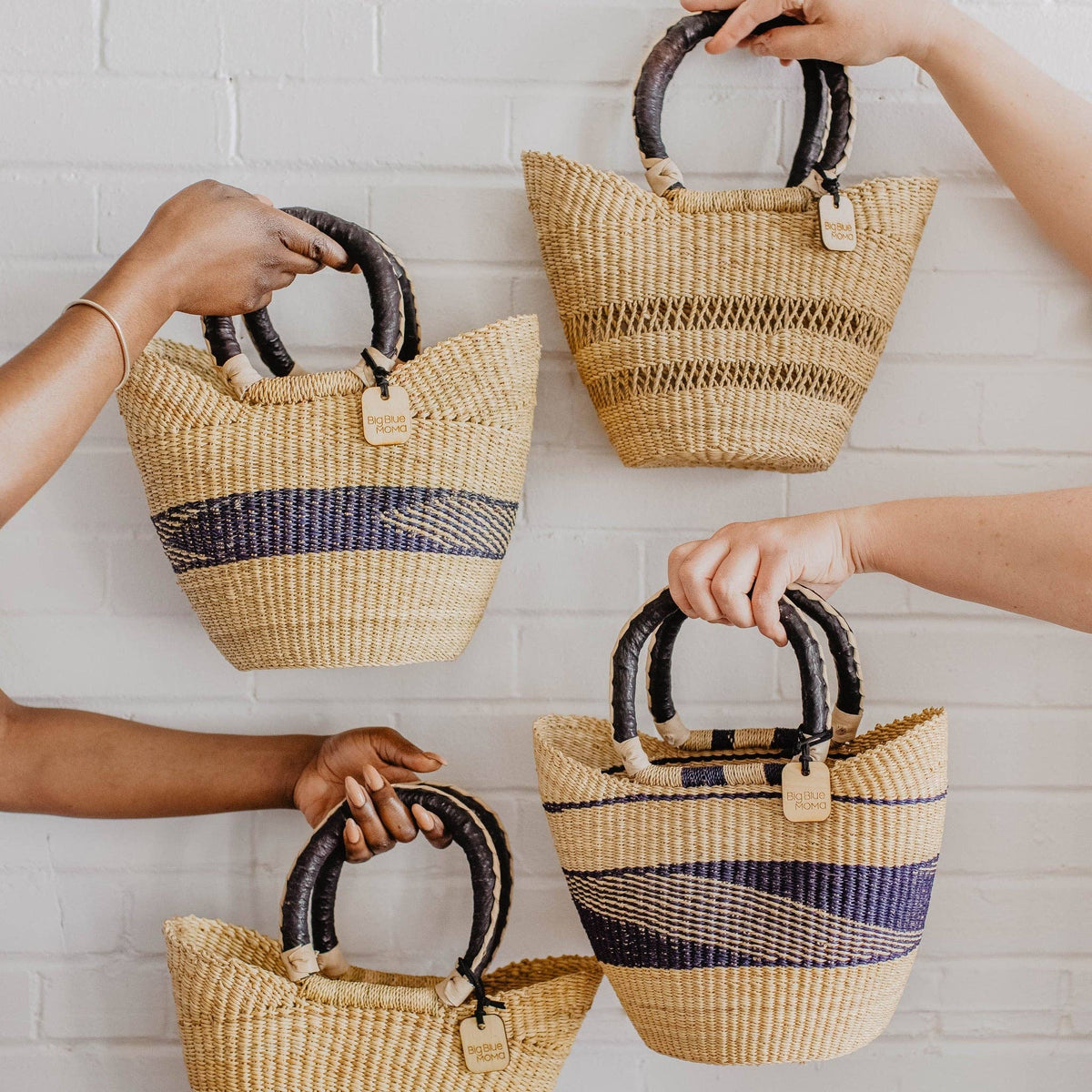 Big Blue Moma - Bolga Basket SMALL U SHOPPER (Natural Palette)