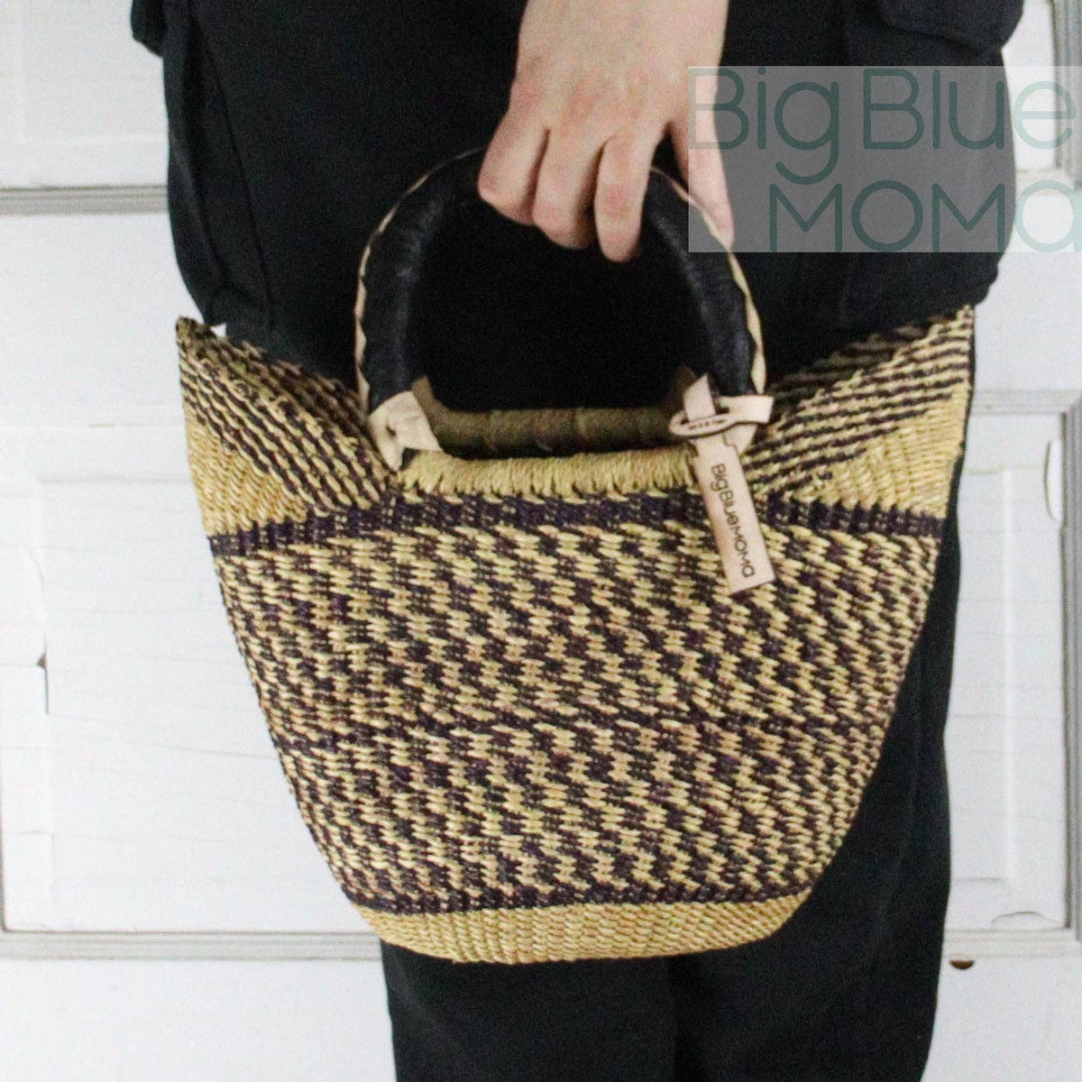 Big Blue Moma - Bolga Basket SMALL U SHOPPER (Natural Palette)