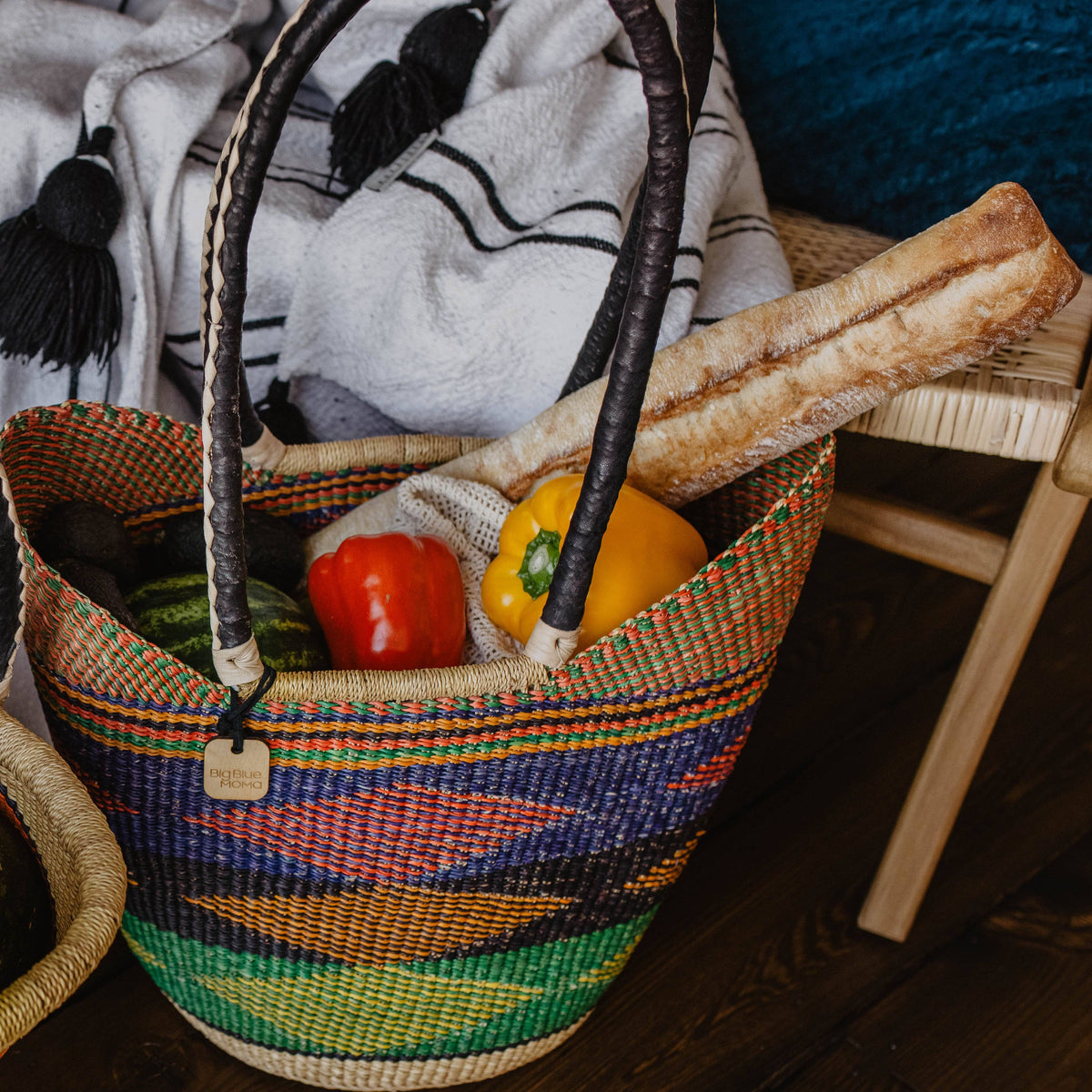 Big Blue Moma - Bolga Basket SHOULDER SHOPPER (Variety of Colours)
