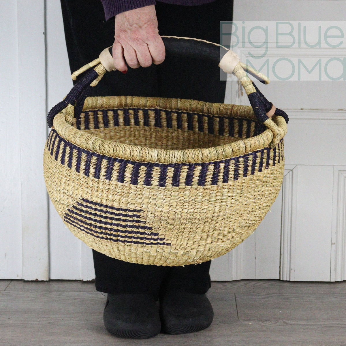Big Blue Moma - Bolga Basket LARGE ROUND (Natural Palette)
