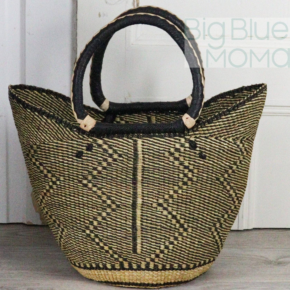 Big Blue Moma - Bolga Basket LARGE U SHOPPER (Natural Palette)