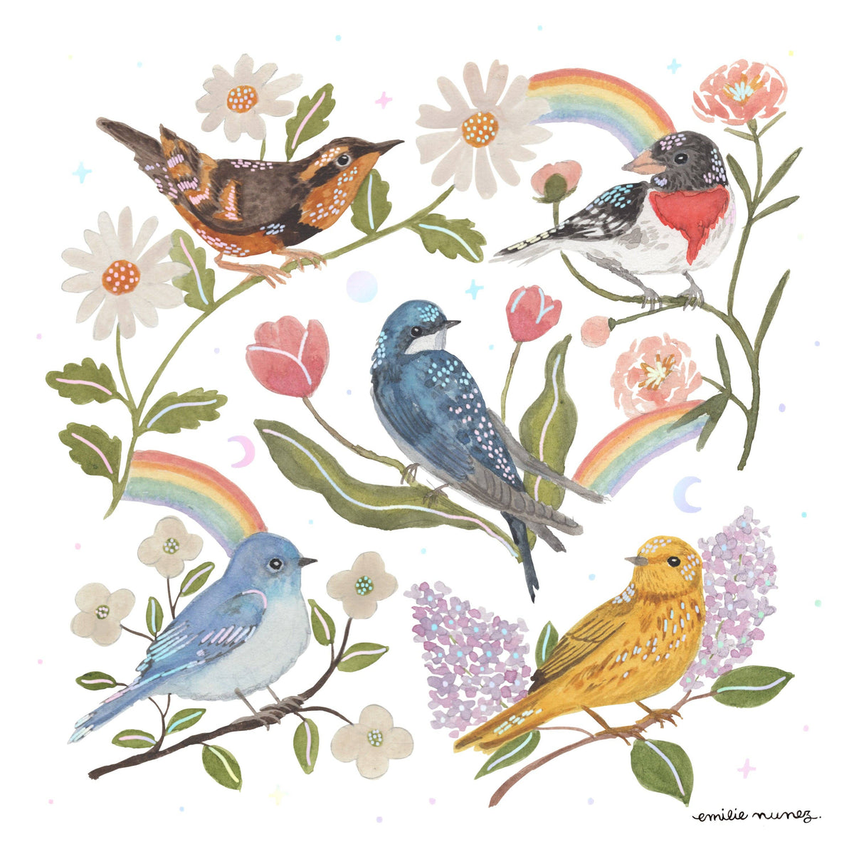 Emilie Nunez - Song Birds Art Print with Iridescent Foil
