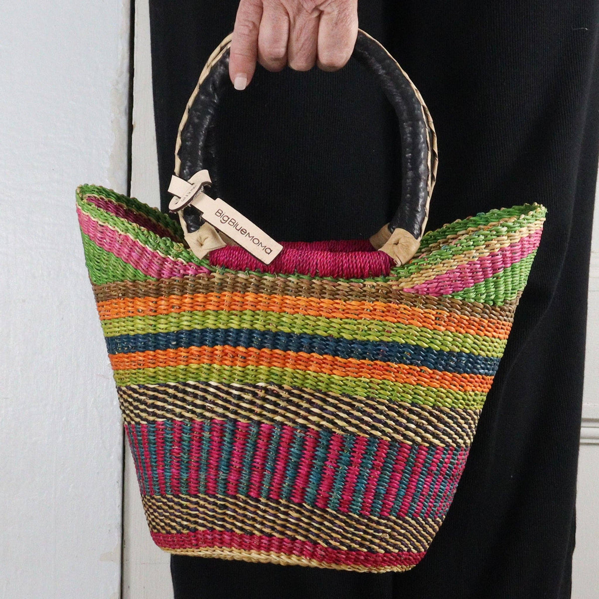 Big Blue Moma - Bolga Basket SMALL U SHOPPER (Variety of Colours)
