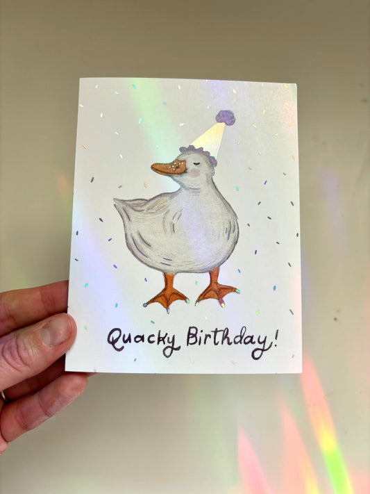 Emilie Nunez - "Quacky Birthday" Iridescent Foil Greeting Card