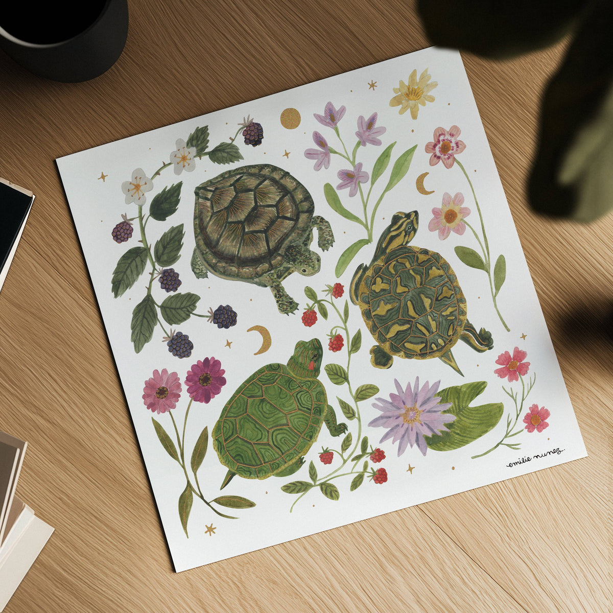 Emilie Nunez - Turtles Art Print with Gold Foil