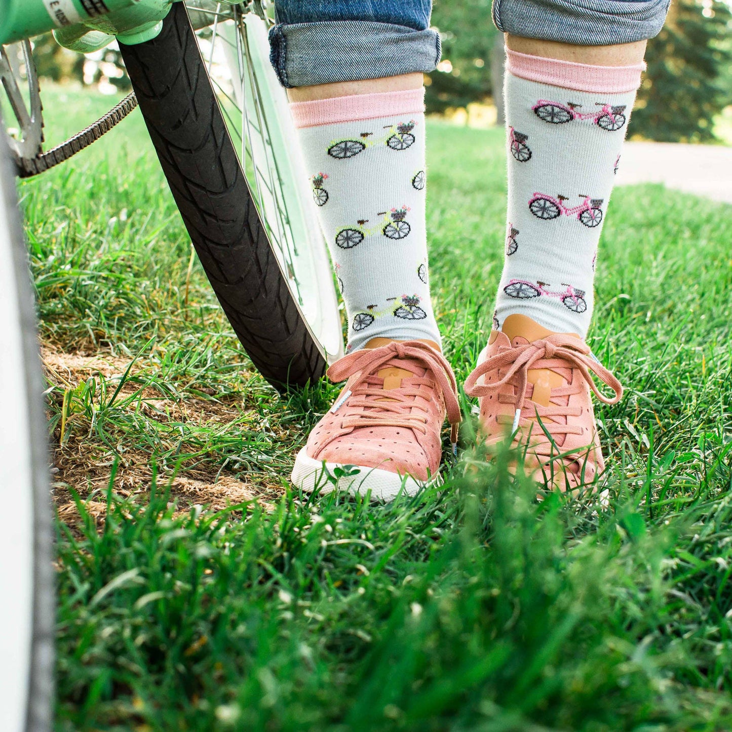 Friday Sock Co. - Women’s Socks Pink & Yellow Bicycle