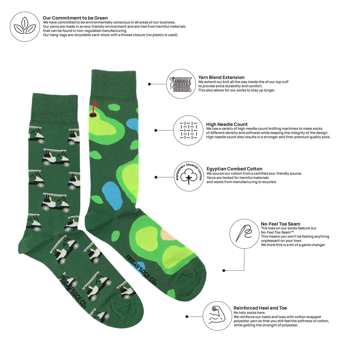 Friday Sock Co. - Men's Golf & Golf Cart Mid-Calf Socks