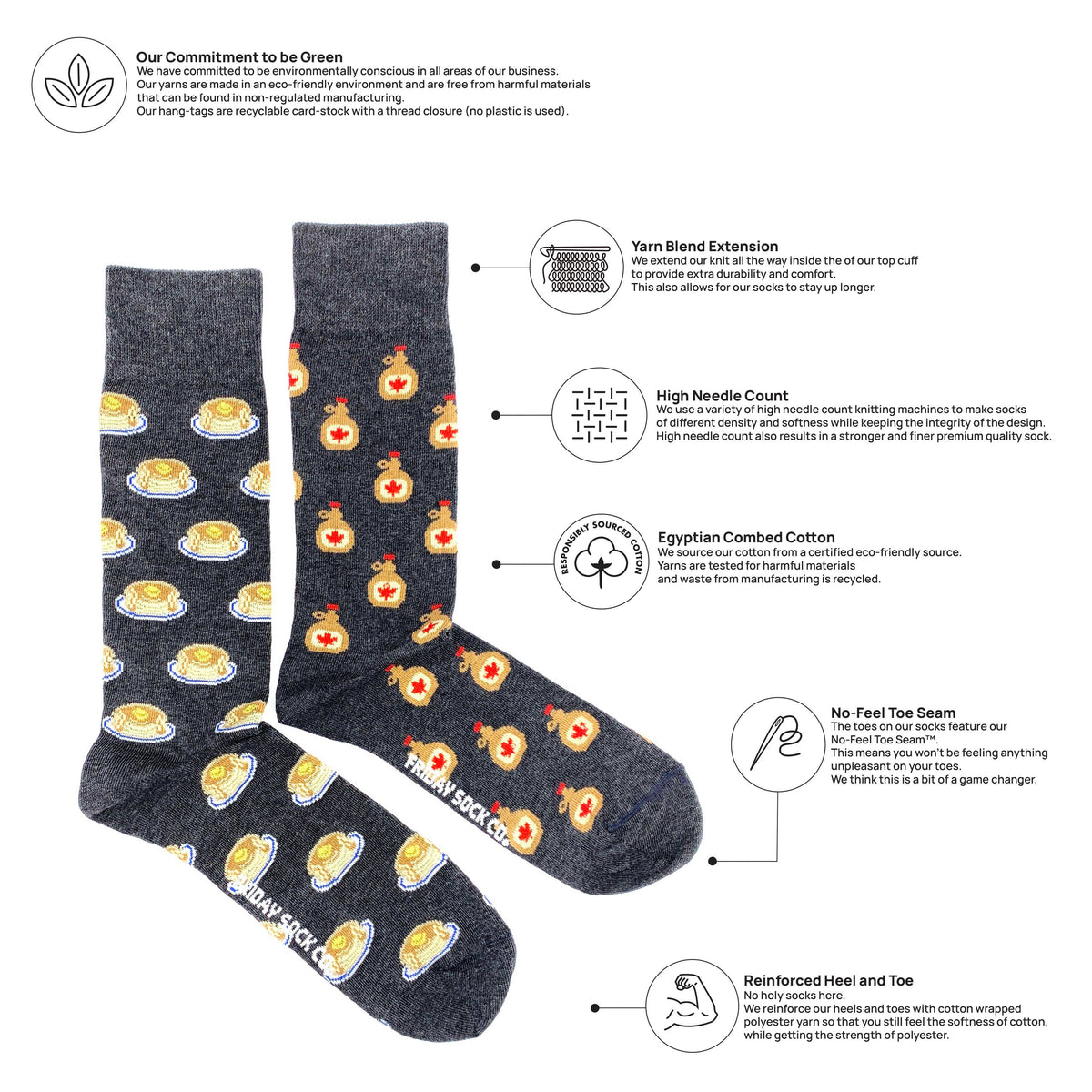 Friday Sock Co. - Men’s Maple Syrup & Pancake Mid-Calf Socks