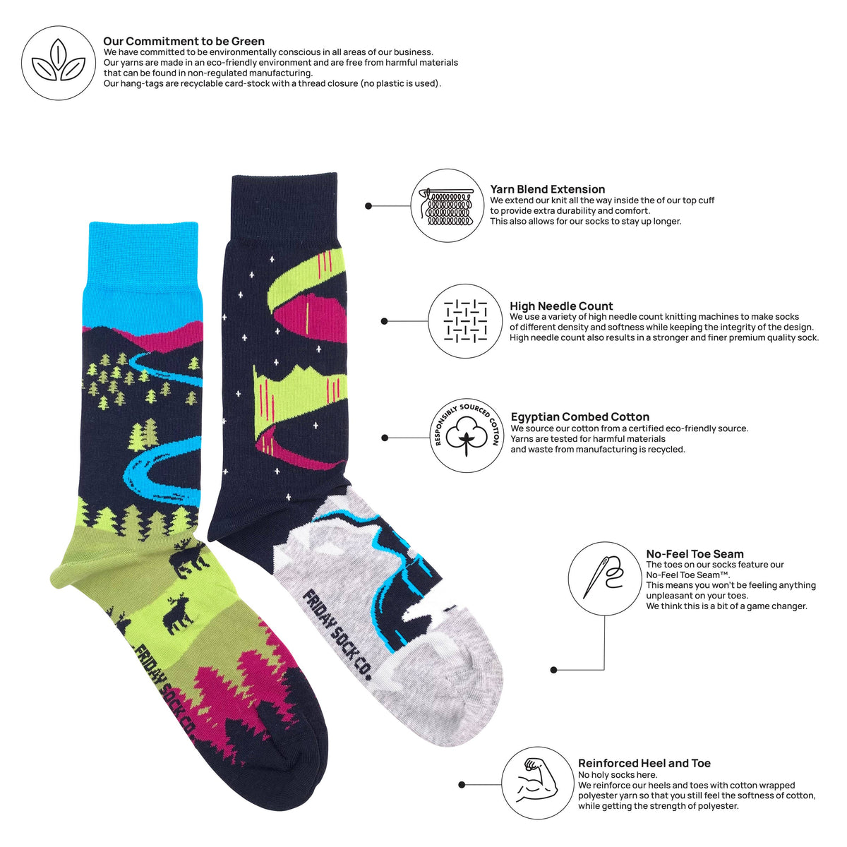 Friday Sock Co. - Men's Northern Canadian Landscape Mid-Calf Socks