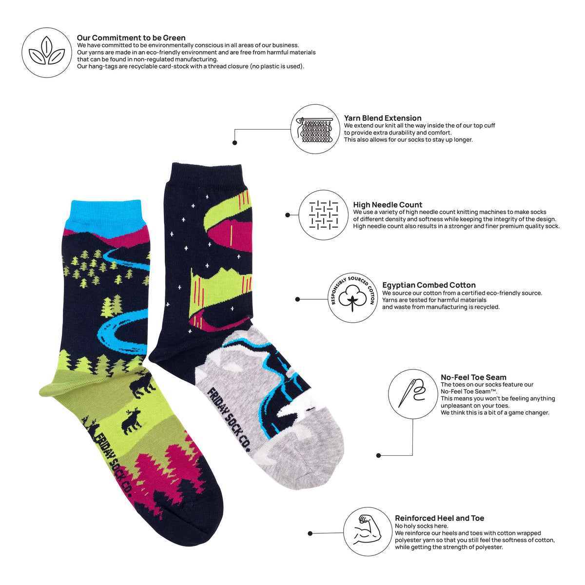 Friday Sock Co. - Women's  Northern Canada Canadian Landscape Crew Socks