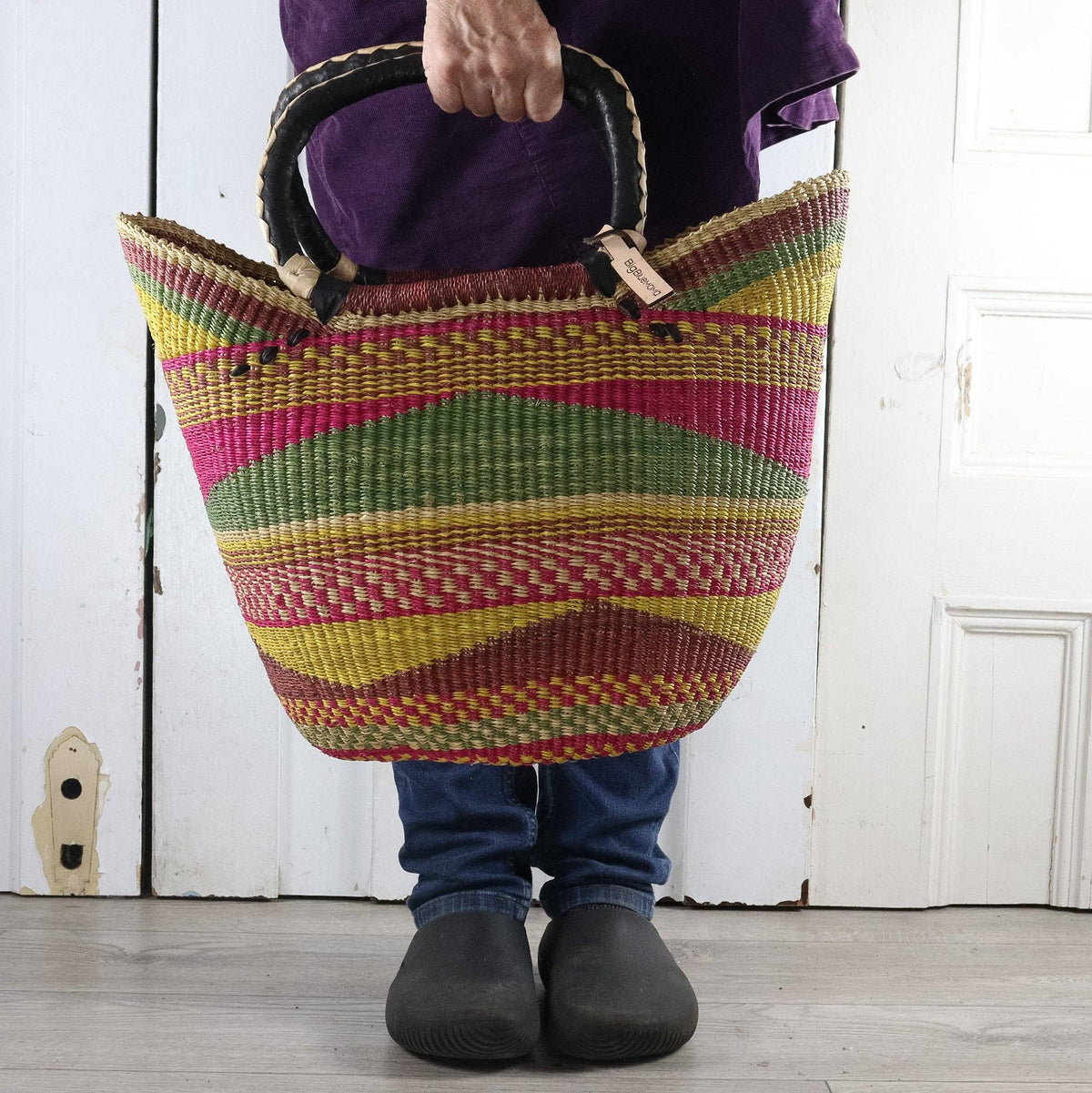 Big Blue Moma - Bolga Basket LARGE U SHOPPER (Variety of Colours)