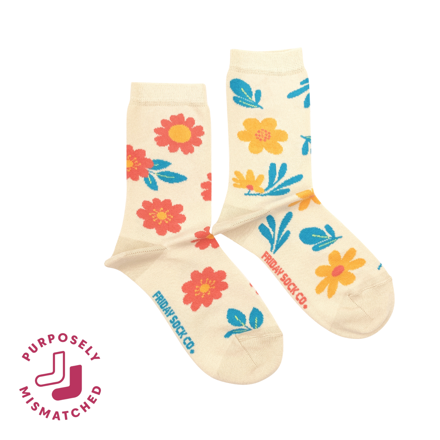 Friday Sock Co. - Women's Fun Flower Mismatched Crew Socks