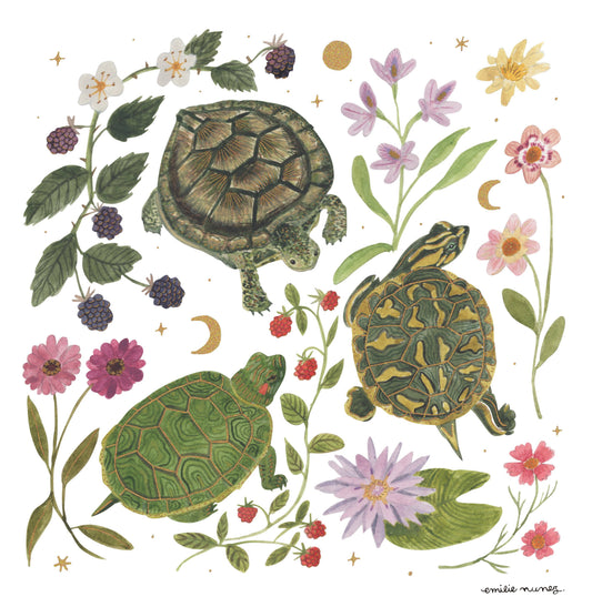 Emilie Nunez - Turtles Art Print with Gold Foil