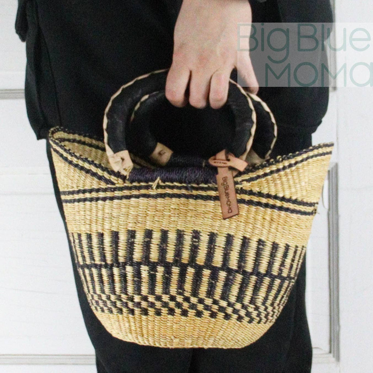 Big Blue Moma - Bolga Basket SMALL U SHOPPER (Natural Palette)
