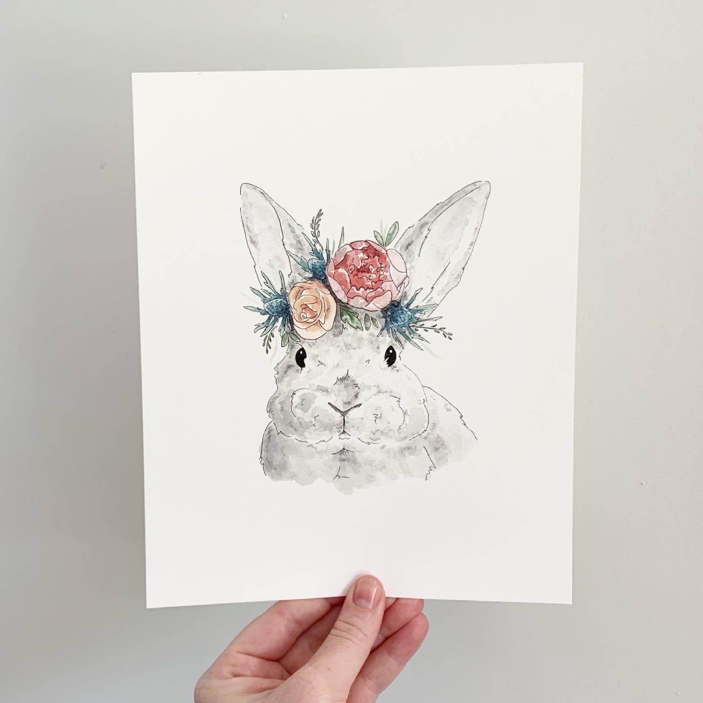 Critter Co. - GREY BUNNY IN A FLOWER CROWN Print (8" X 10")
