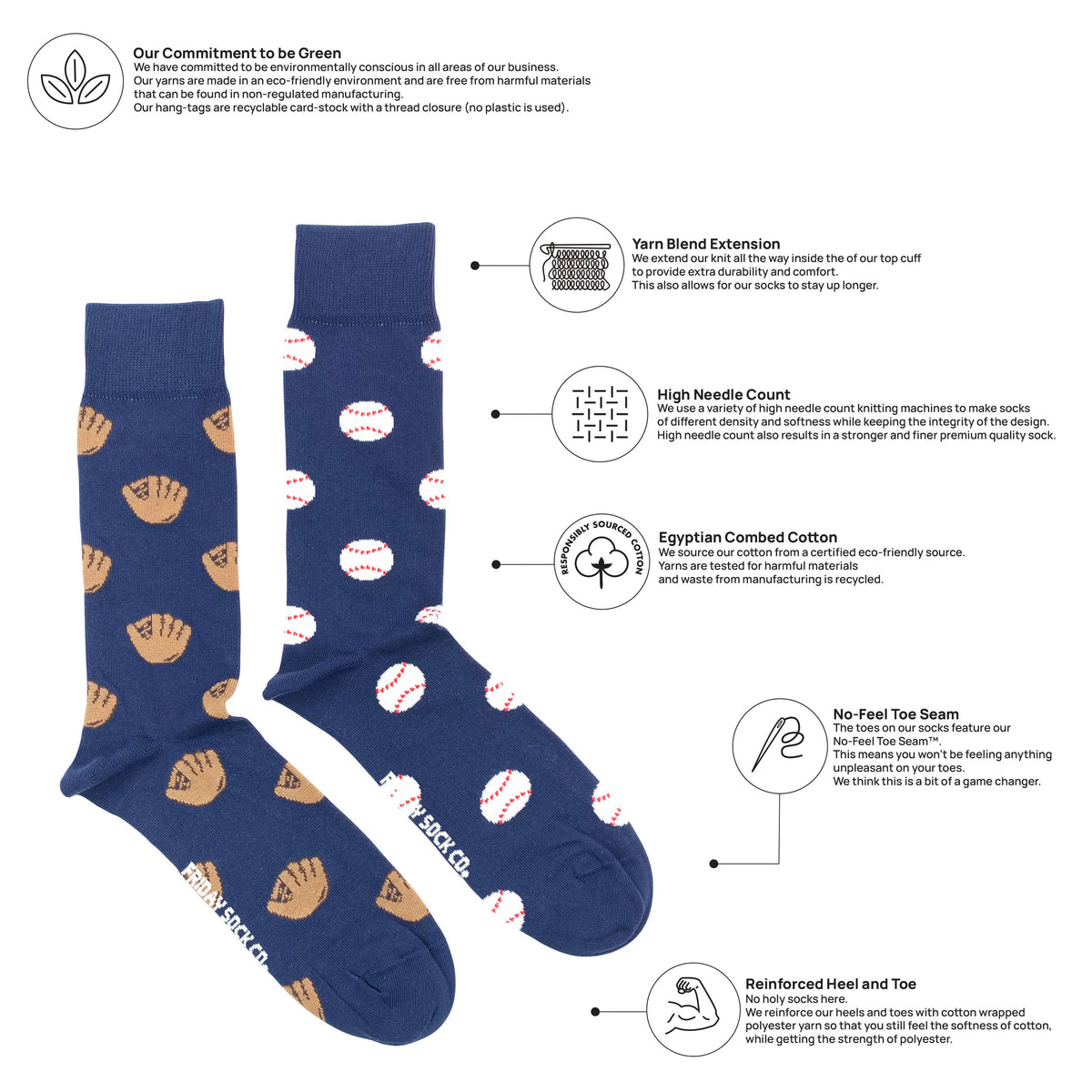 Friday Sock Co. - Men's Baseball Glove & Baseball Mismatched Socks: