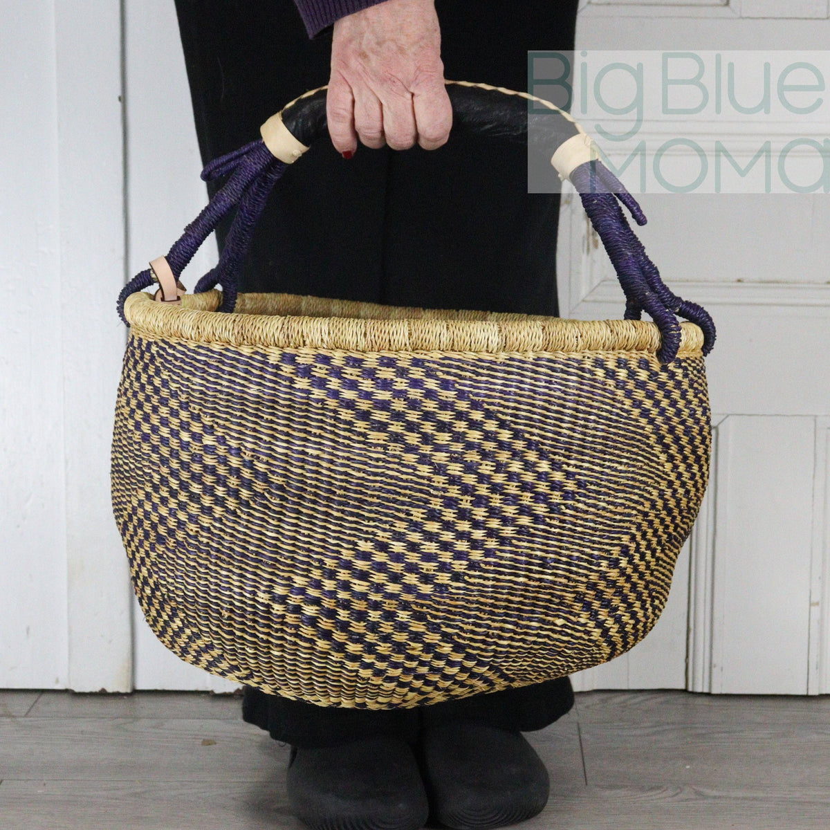 Big Blue Moma - Bolga Basket LARGE ROUND (Natural Palette)