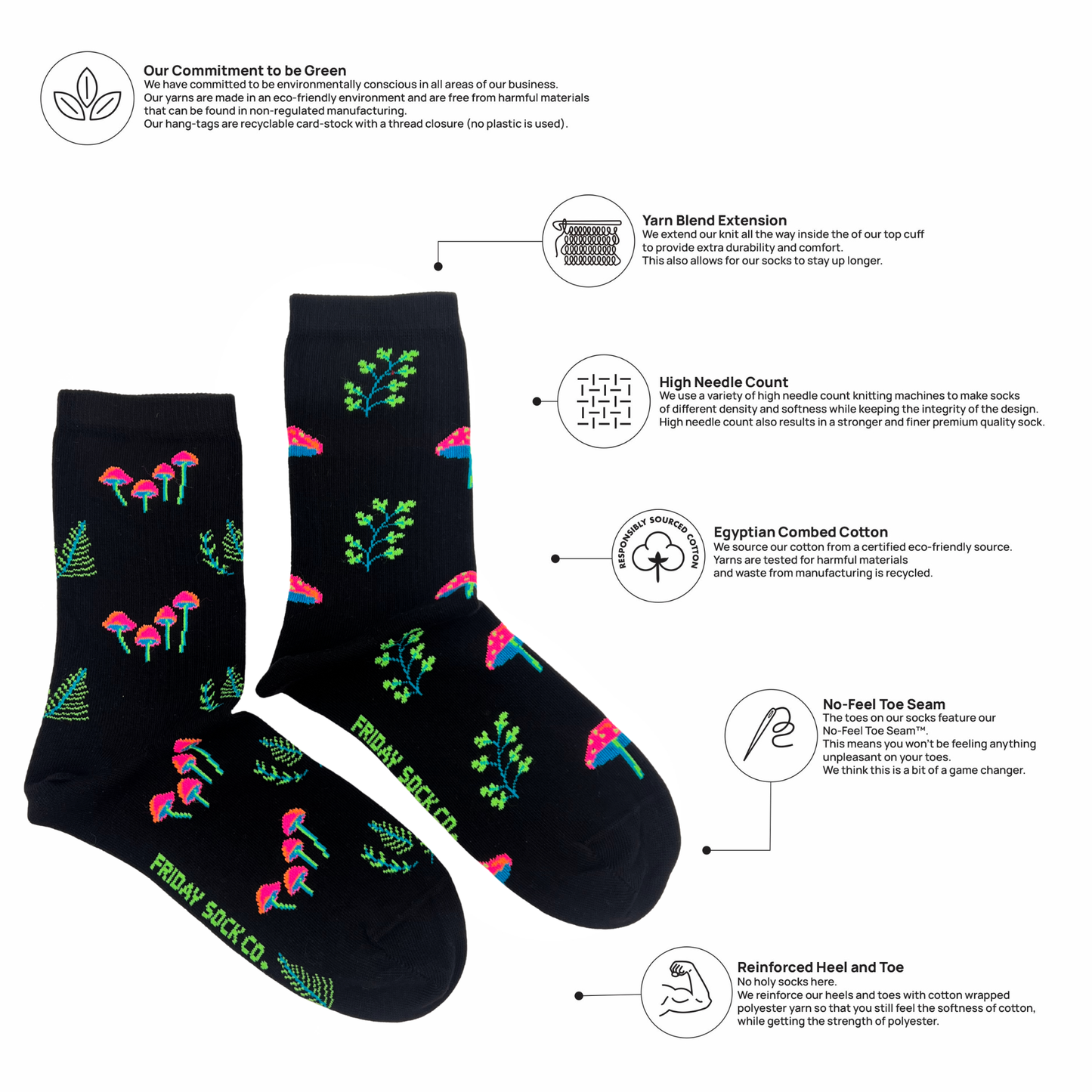 Friday Sock Co. - Women's Neon Mushroom Socks