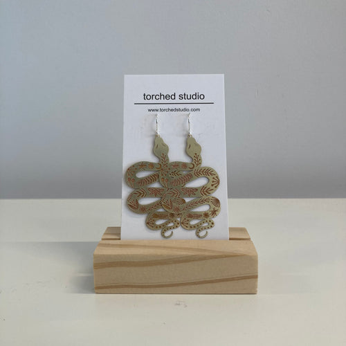 Torched Studio - Tattooed Snake Brass Earrings