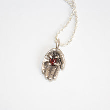 recycled silver garnet hand necklace