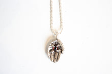 recycled silver garnet hand necklace