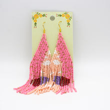 white, gold, light and dark pink - beadwork earrings