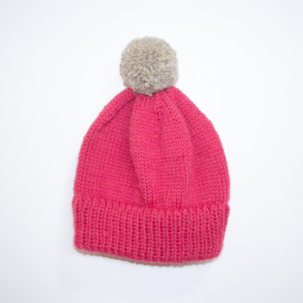 knitted hat - double brim with pom pom - multiple colours