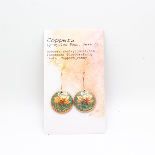 Copper Penny Drop Earrings (Turquoise)