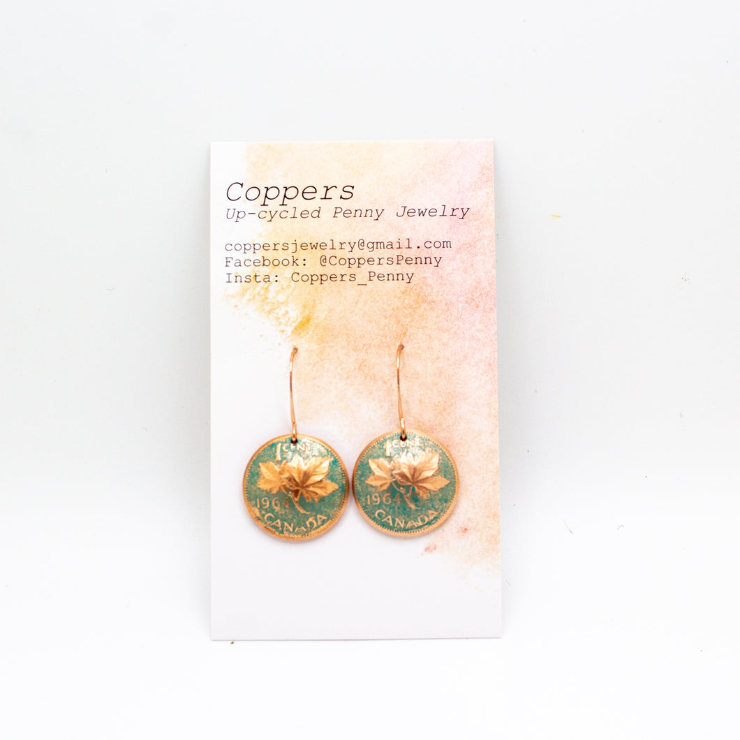 Copper Penny Drop Earrings (Turquoise)