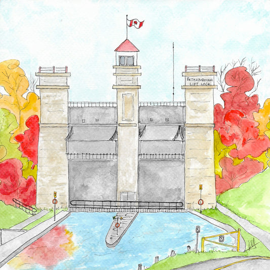 Karin McLean - LEAVES ON FIRE AT THE LIFTLOCK (8" X 8")