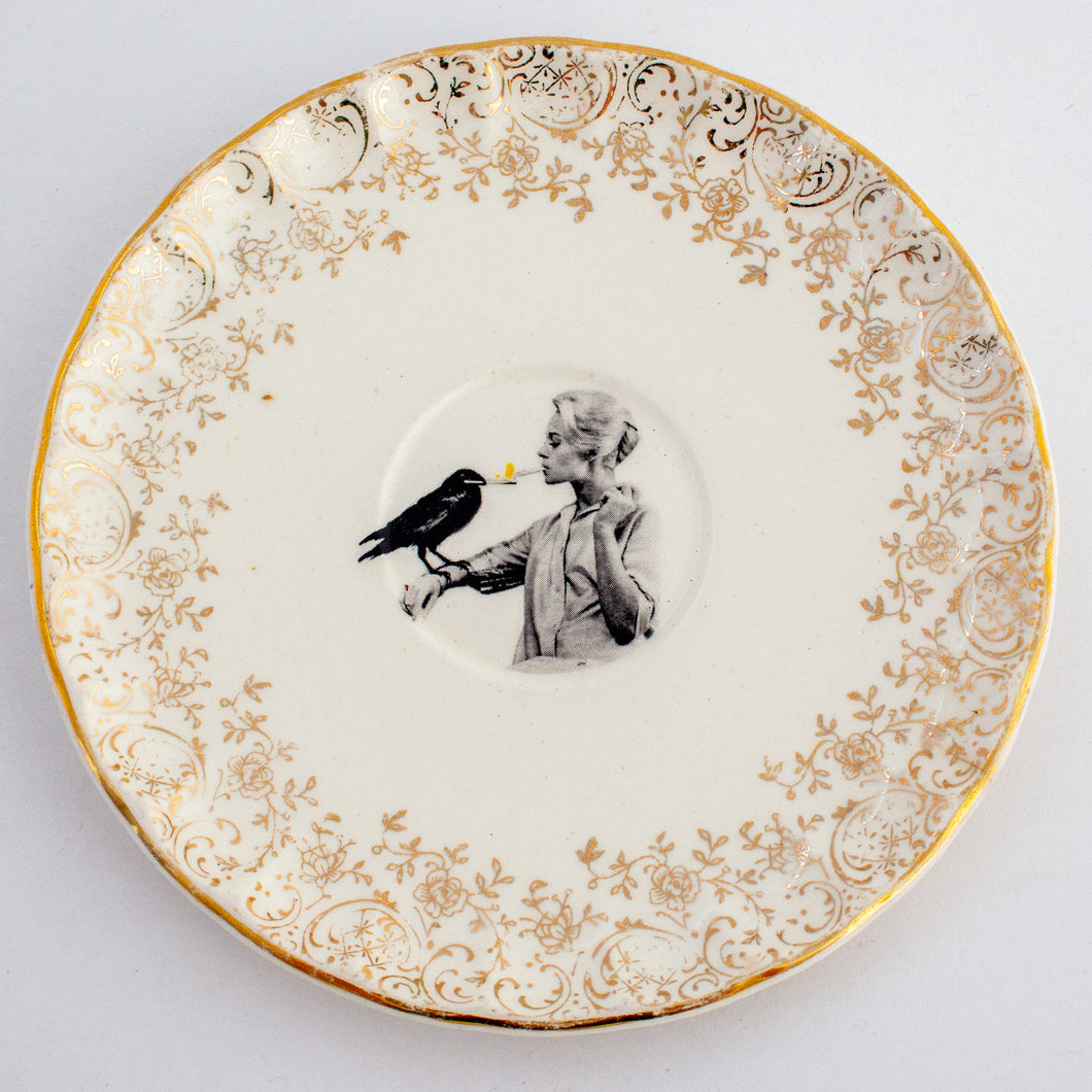 Tippi Hedron on the set of birds- decorative plate