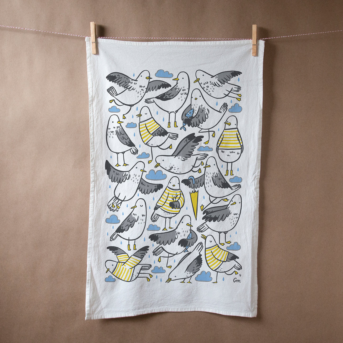 Claire Manning - STRIPEY SEAGULLS Flour Sack Tea Towel