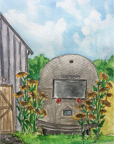 Karin McLean - AIRSTREAM IN SUNFLOWERS Original Artwork (5