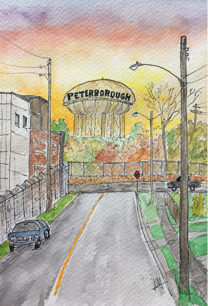 Karin McLean - TOWER BEFORE THE FACELIFT Original Artwork (5" X 7")