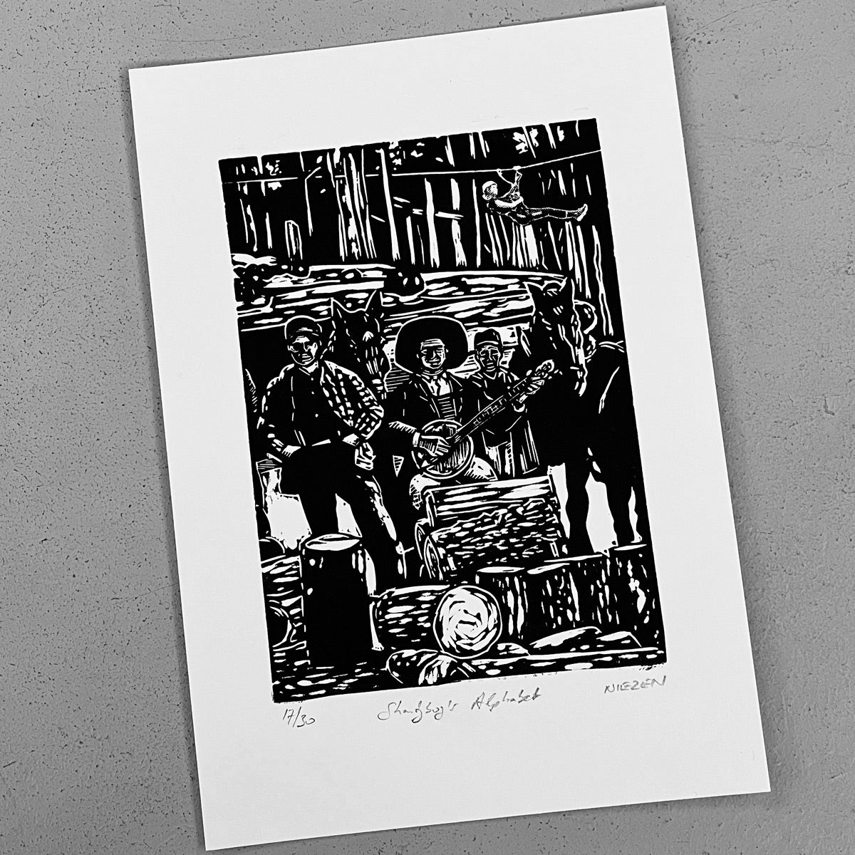 Shanty Boy's Alphabet linocut