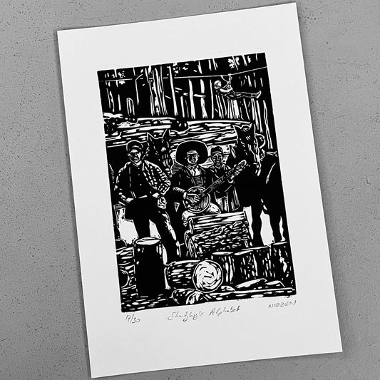 Shanty Boy's Alphabet linocut