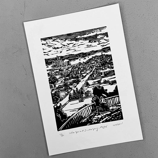 When You and I Were Young Maggie linocut