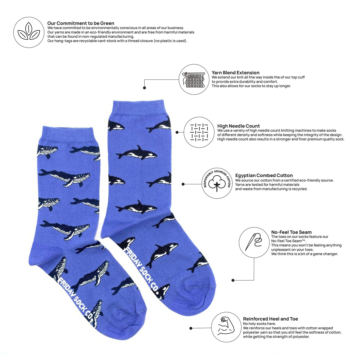 Friday Sock Co. - Women’s Humpback Whale & Orca Crew Socks