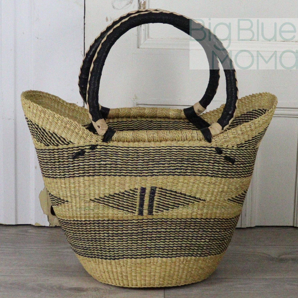 Big Blue Moma - Bolga Basket LARGE U SHOPPER (Natural Palette)