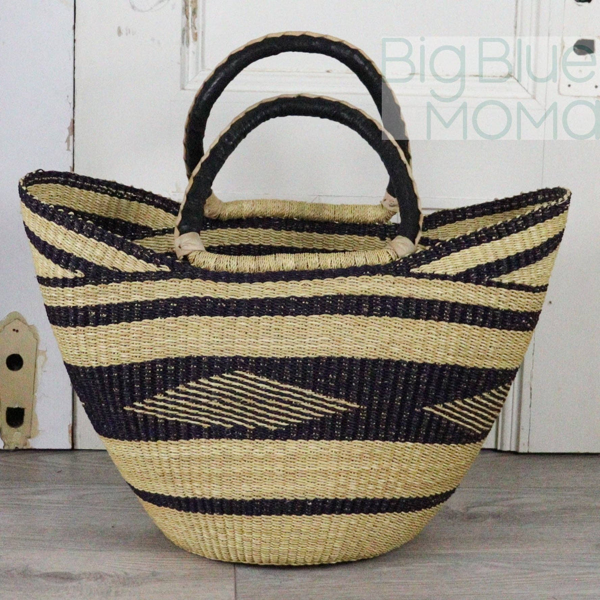 Big Blue Moma - Bolga Basket LARGE U SHOPPER (Natural Palette)