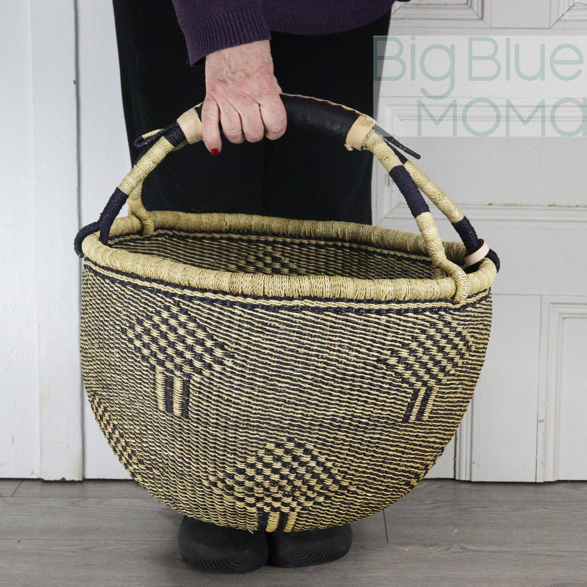 Big Blue Moma - Bolga Basket LARGE ROUND (Natural Palette)