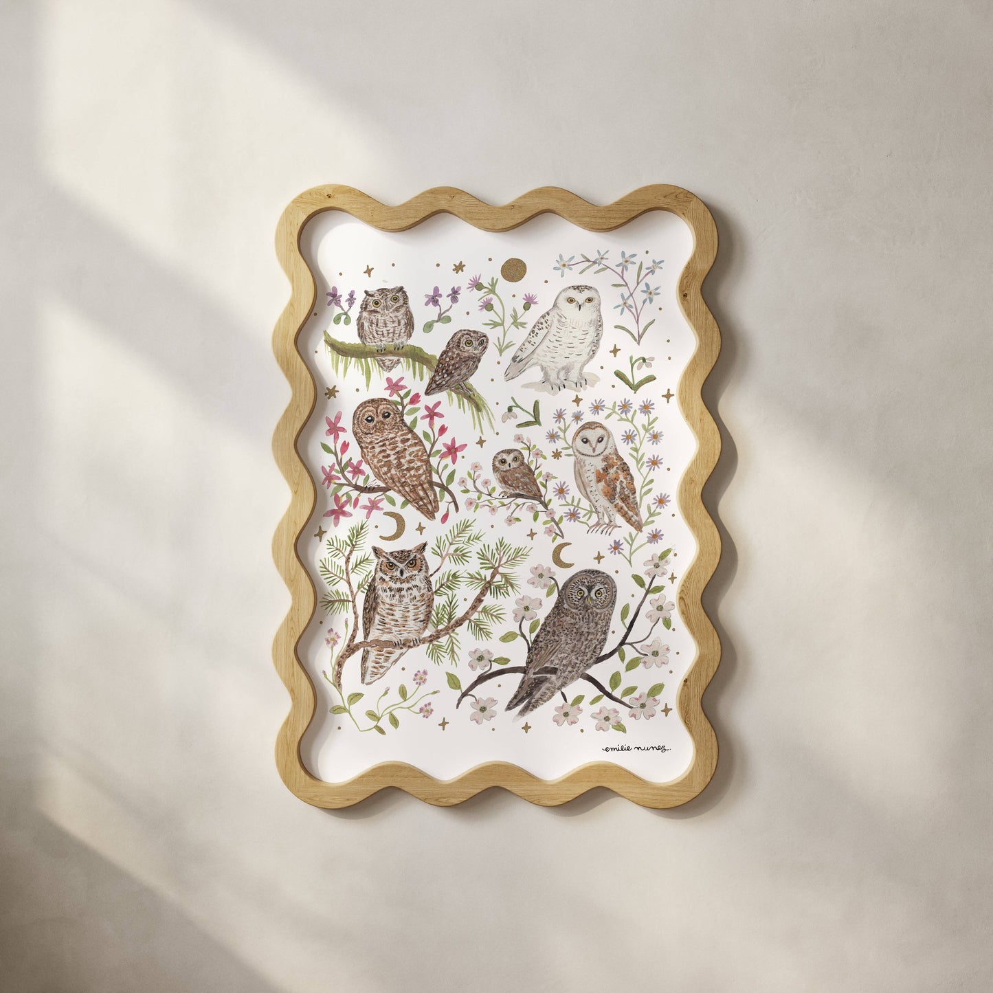 Emilie Nunez - Owl Garden Art Print with Gold Foil