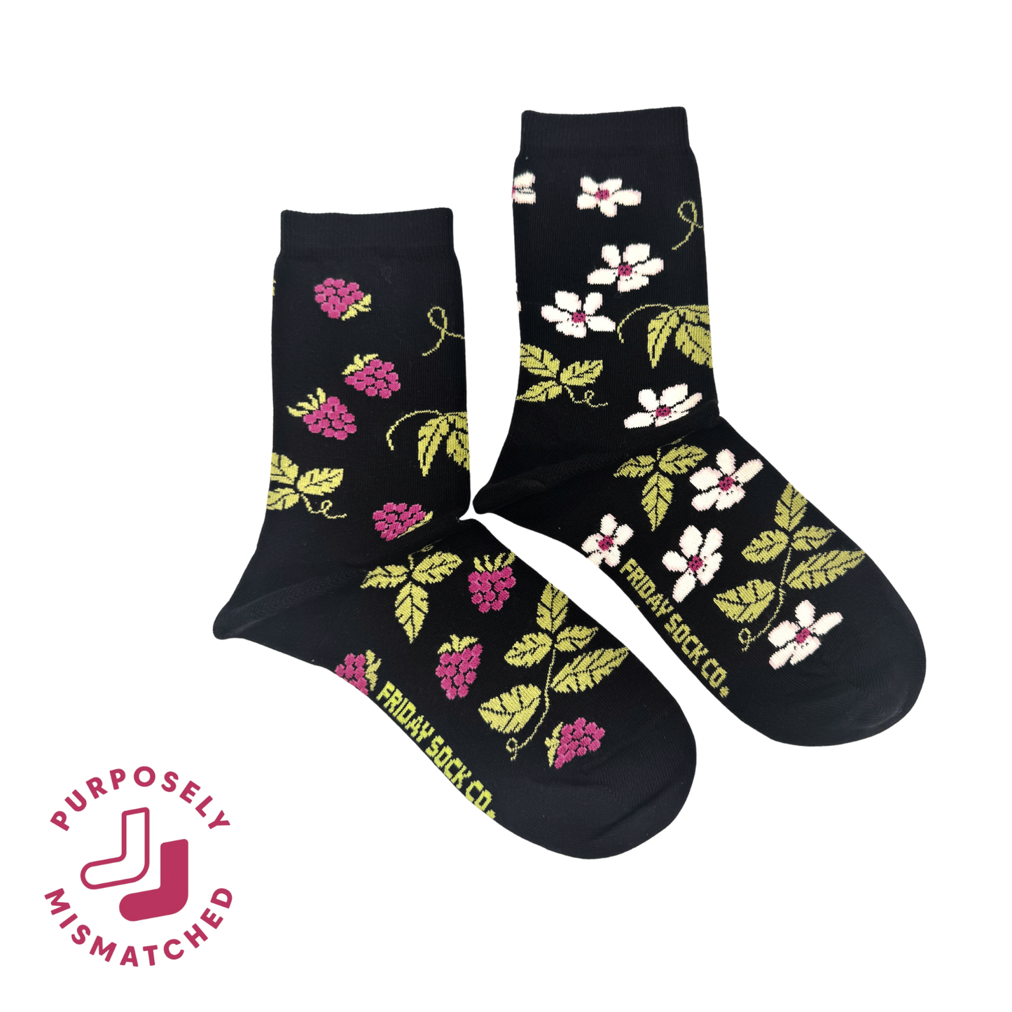 Friday Sock Co. - Women's Raspberry Bloom Mismatched Crew Socks
