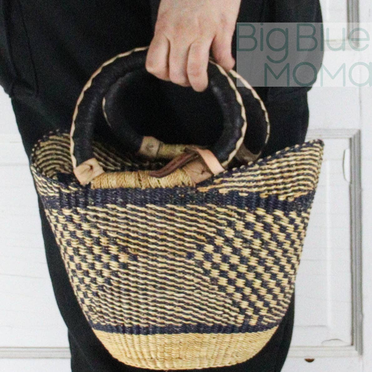 Big Blue Moma - Bolga Basket SMALL U SHOPPER (Natural Palette)