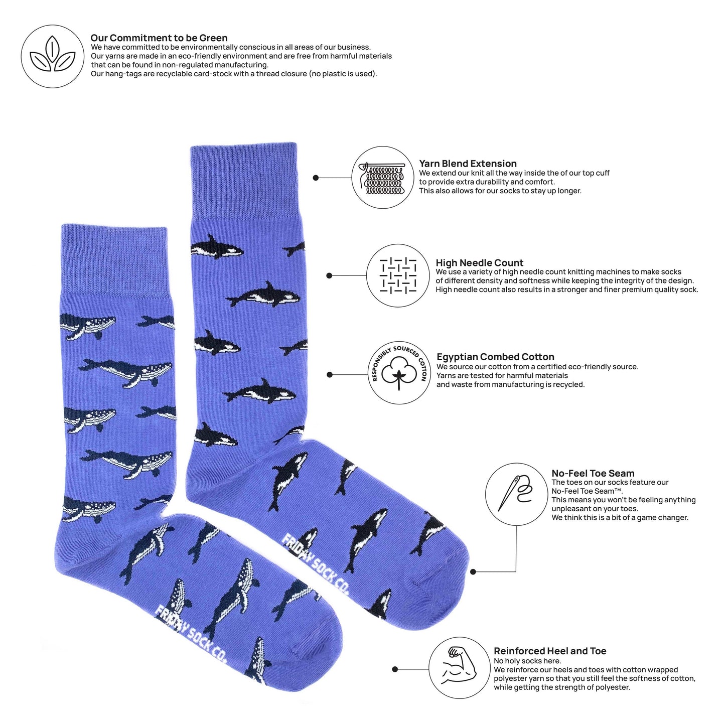 Friday Sock Co. - Men’s Humpback Whale & Orca Mid-Calf Socks