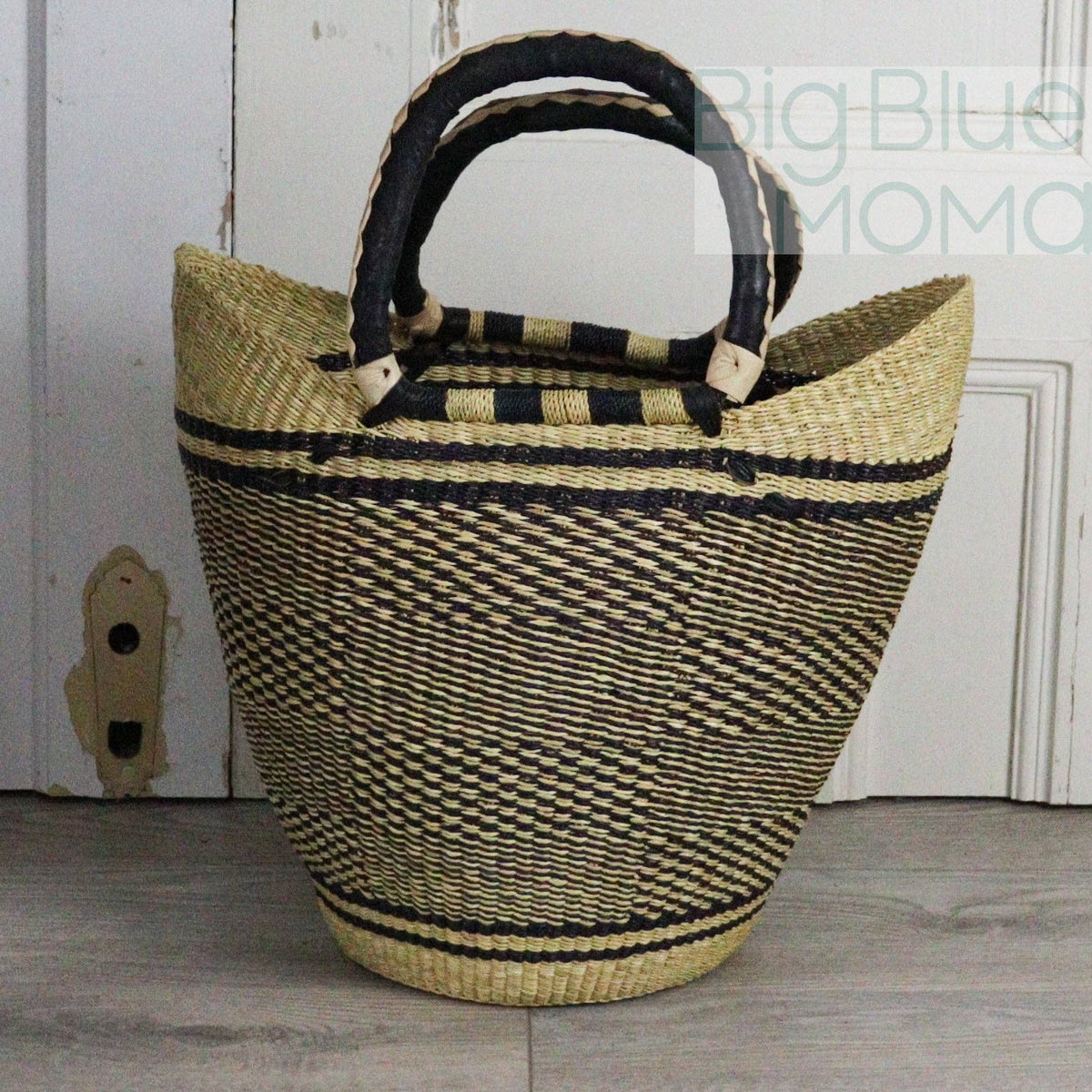 Big Blue Moma - Bolga Basket LARGE U SHOPPER (Natural Palette)