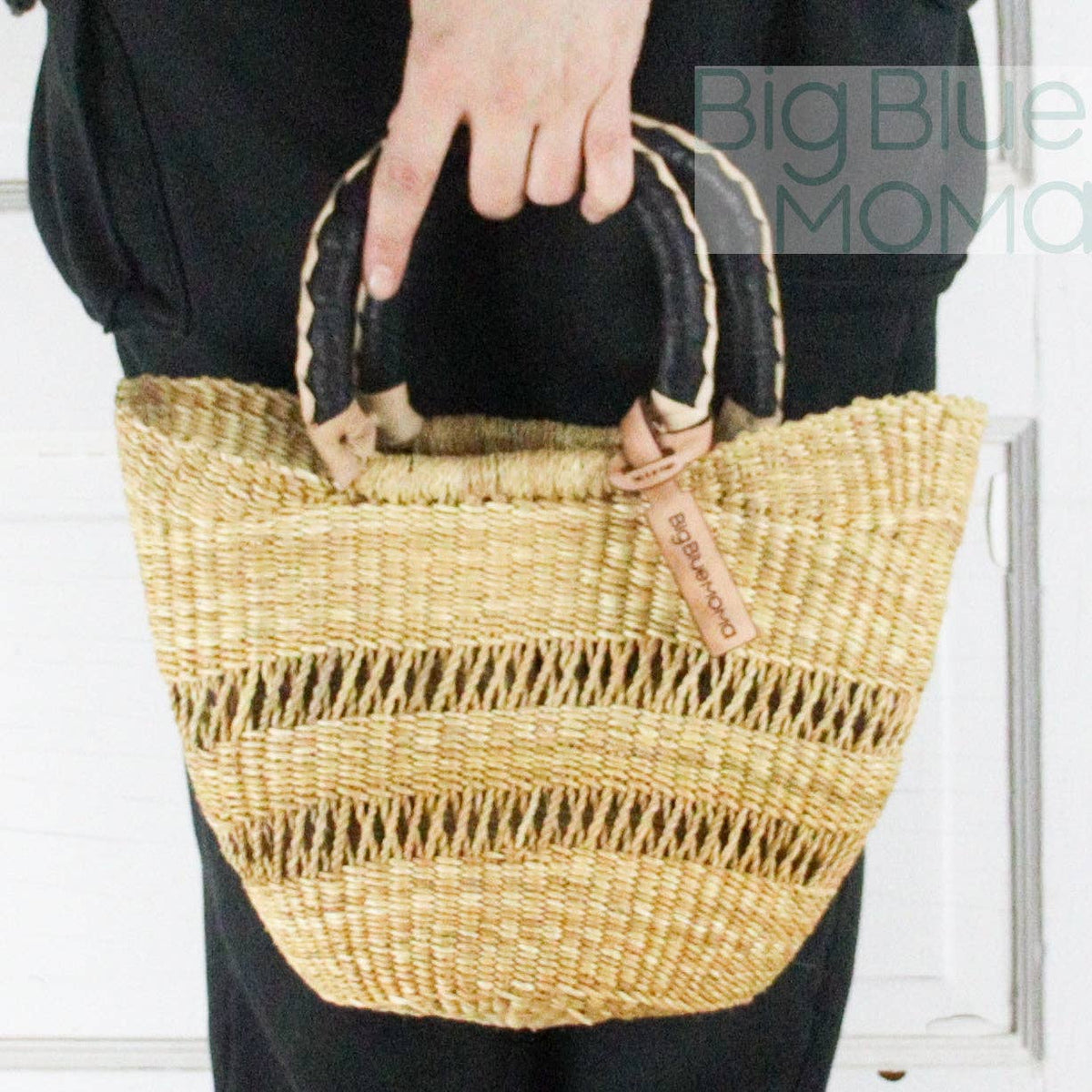 Big Blue Moma - Bolga Basket SMALL U SHOPPER (Natural Palette)