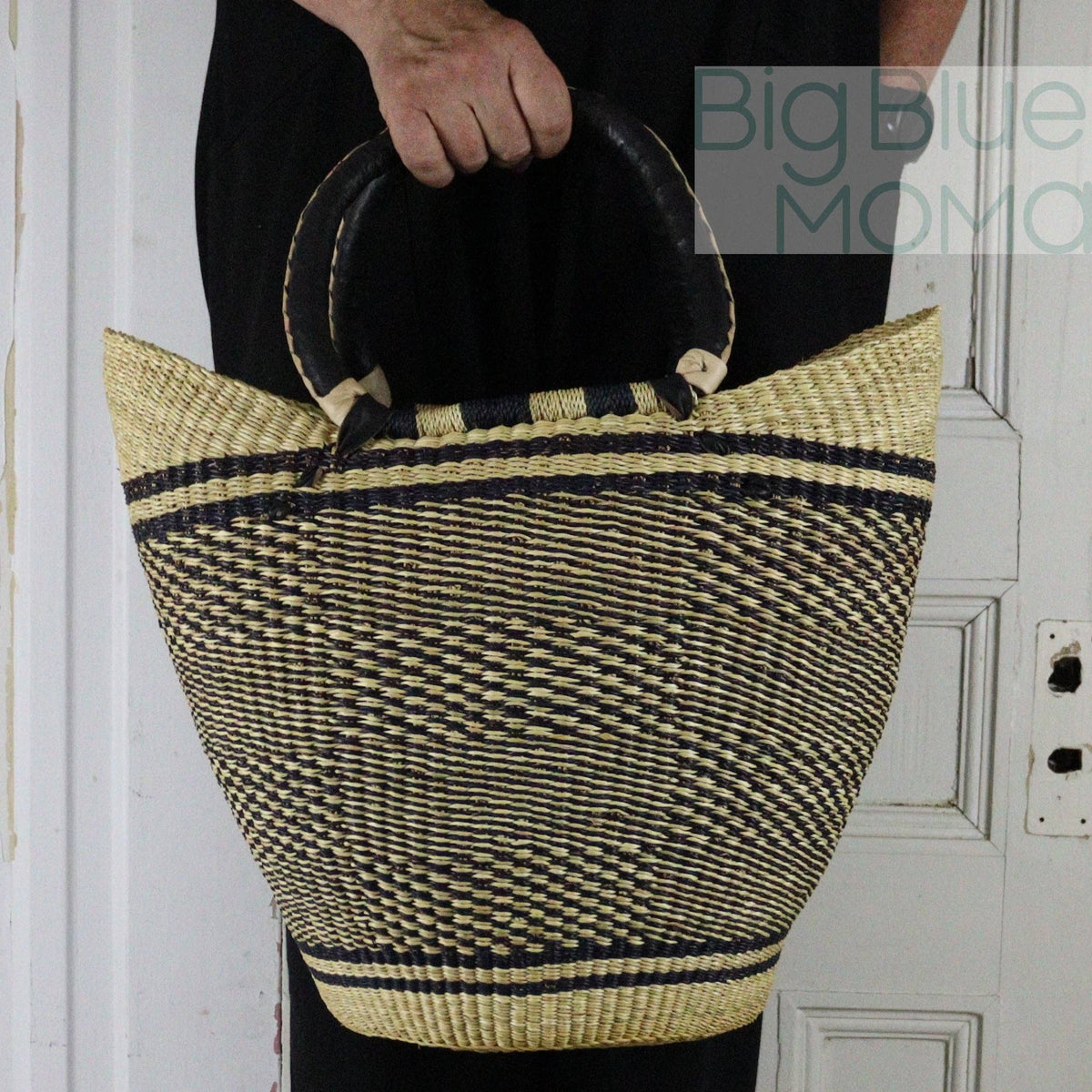 Big Blue Moma - Bolga Basket LARGE U SHOPPER (Natural Palette)