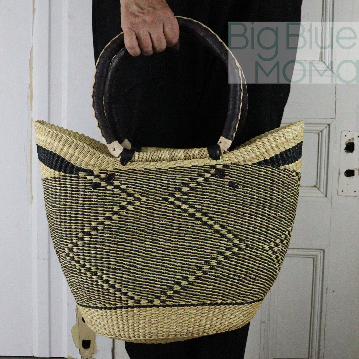 Big Blue Moma - Bolga Basket LARGE U SHOPPER (Natural Palette)