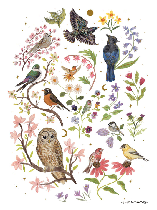 Emilie Nunez - Spring Birds Art Print with Gold Foil
